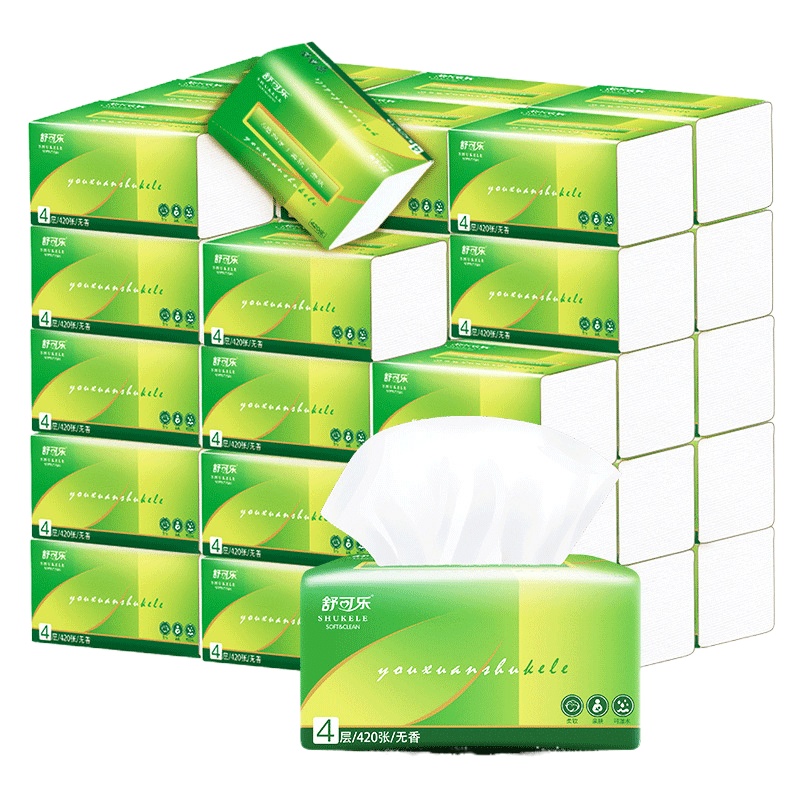 舒可乐420张大号抽纸餐巾纸大尺寸擦手纸家庭实惠装卫生纸巾 6包