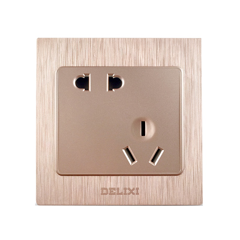 德力西拉丝紫金开关插座套餐斜USB五孔一开双控墙壁电源插座面板