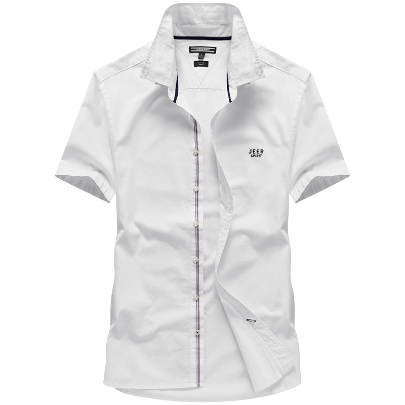 JEEP吉普夏季薄款纯棉短袖衬衫男韩版修身衬衣立领商务休闲半袖潮1156