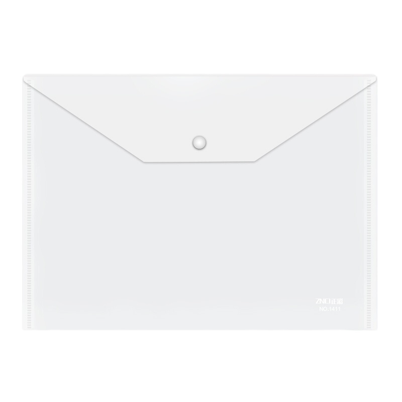 正彩1411 10只装A4彩色透明按扣文件袋/档案袋塑料/资料袋/票据收纳袋/暗扣式文件袋 白色[10个装]