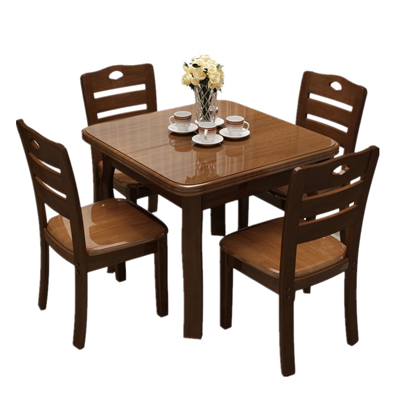青木川 实木餐桌餐椅组合套装小户型可折叠多功能餐桌椅迷你可伸缩正方形餐桌四人六人出租房廉租房吃饭桌子简约现代