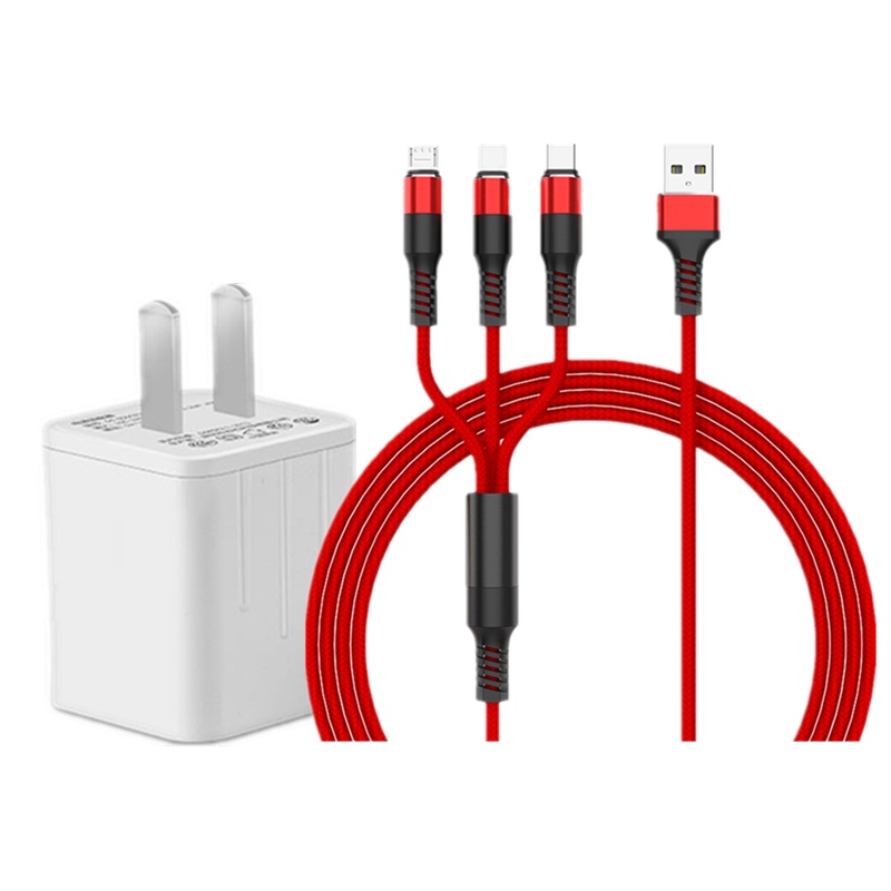 双USB2.1 A充电器一拖三充电线通用苹果安卓type-c充电套装适用诺基亚X6