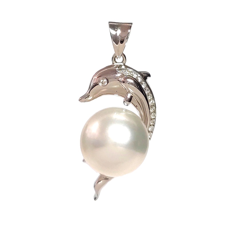 缘源珠宝 天然海水珍珠吊坠 18K减镶钻女款气质时尚吊坠 附送证书 不含链