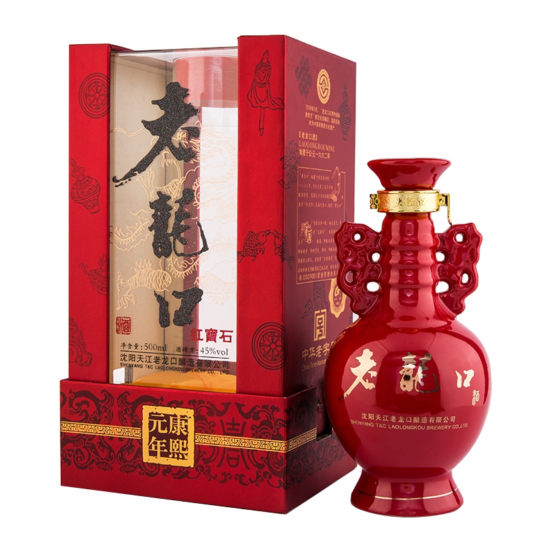老龙口白酒红宝石45度500ml单瓶装浓香型酒礼盒送礼中华老字号酒