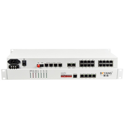 博扬 综合业务电话光端机 8路E1+16电话+2路百兆以太网物理隔离 单纤20km机架式1对价BY-8E1-16P2EV
