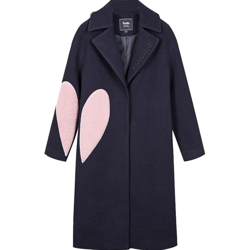 拉夏贝尔Puella秋冬新韩版宽松显瘦中长款过膝呢子大衣女2T011014