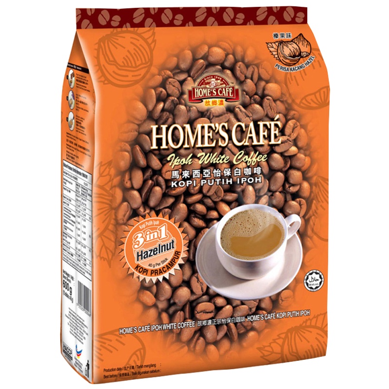 马来西亚进口怡保故乡浓榛果味白咖啡速溶三合一咖啡粉600g袋装