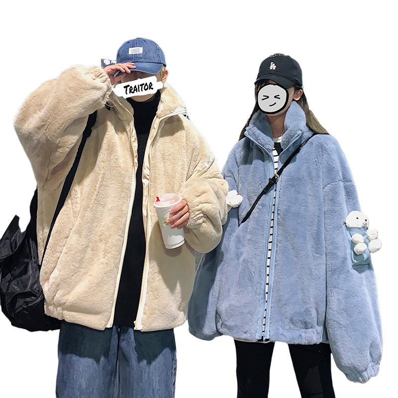 茜靓CHYLLIRN男冬季棉衣加绒加厚小熊情侣潮牌ins宽松棉服绒毛港风