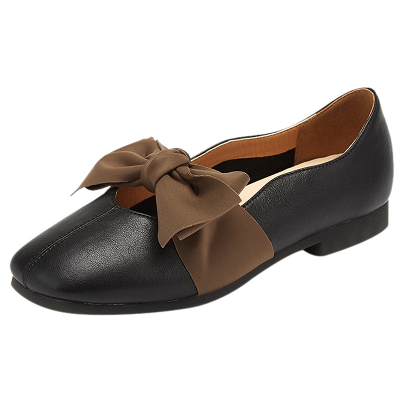 达芙妮杜拉拉春秋新款复古牛筋大蝴蝶结平底方头女单鞋