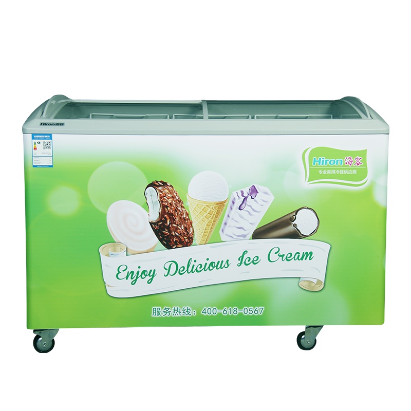 海容(hiron)333升卧式小冰柜商用 弧形玻璃门展示雪糕柜 冷冻冷柜 海鲜柜 肉柜 展示柜SD-333K(-23℃)