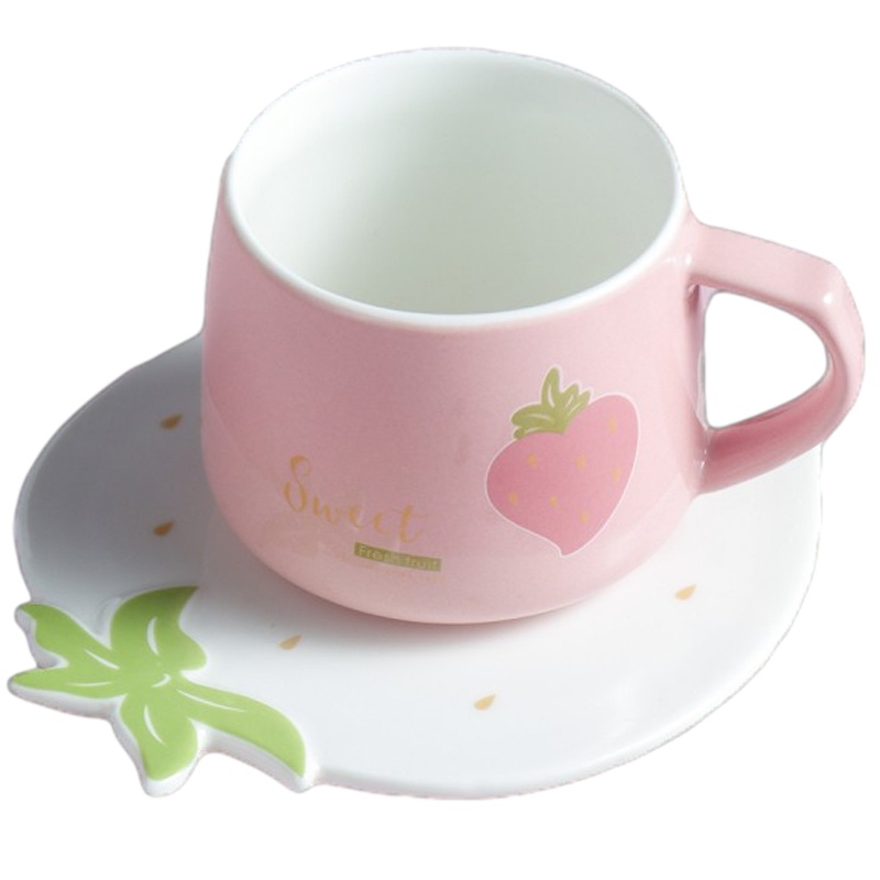 贝瑟斯 草莓小清新可爱带托盘陶瓷创意潮水杯马克杯杯子
