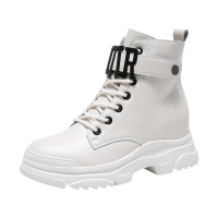 PLAYBOY/花花公子秋冬季加绒纯色休闲韩版魔术贴系带圆头粗跟时尚网红瘦瘦短靴女K13499266