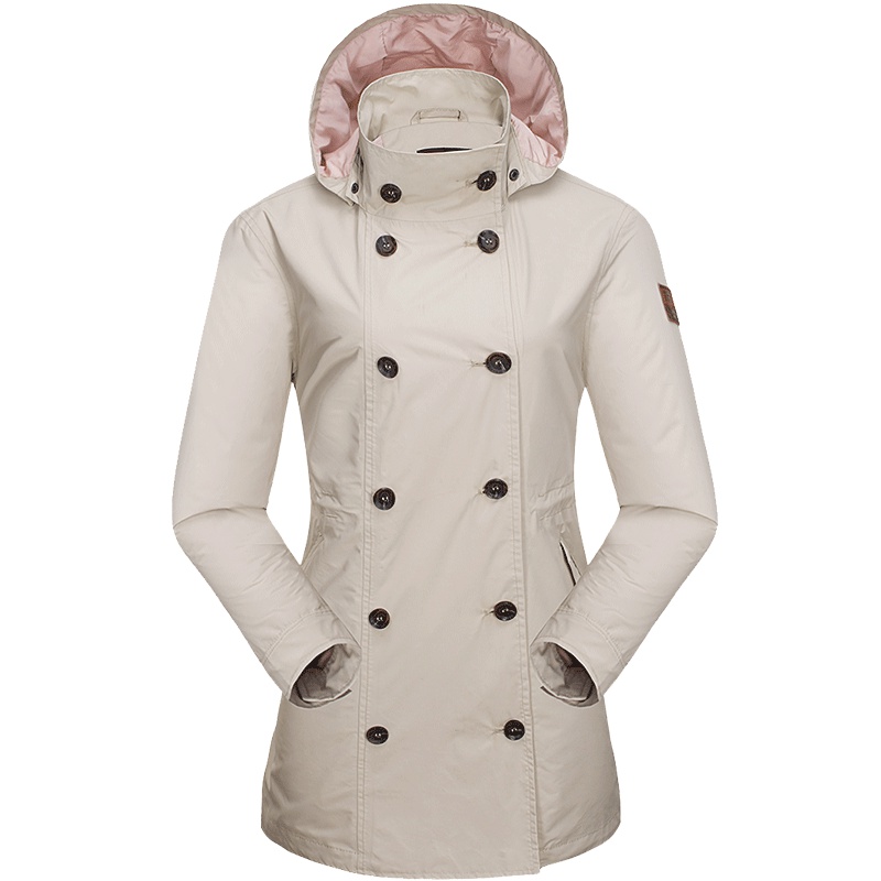 【张俪同款】thefirstoutdoor 户外冲锋衣女款2.5L中长双排扣风衣防水透气户外