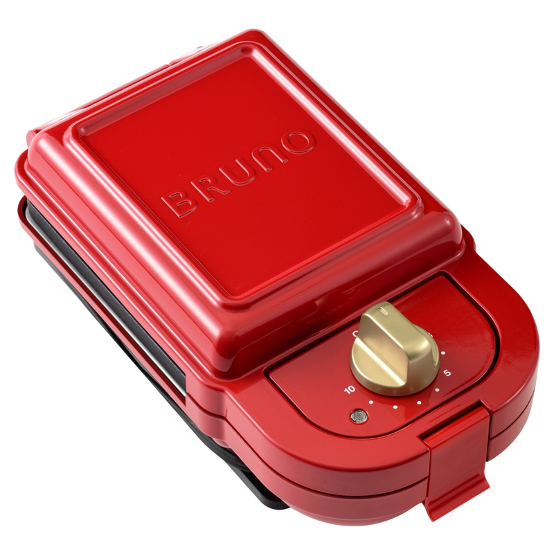 日本bruno复古红Mini轻食机早餐机家用多功能三明治华夫饼烤面包机标配(三明治盘x2)