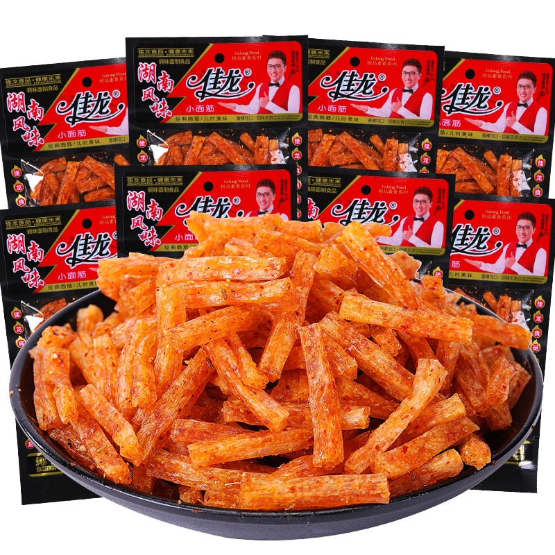[满88减50元]佳龙小面筋辣条16包零食网红小吃麻辣小辣片8090后怀旧儿时休闲食品批 豆制品零食