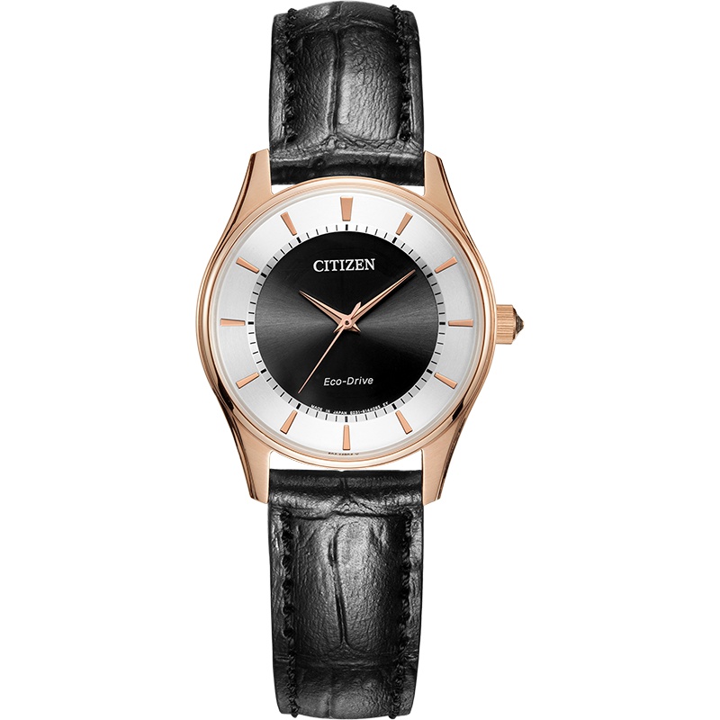 西铁城(CITIZEN)光动能皮带镀粉金色表壳商务休闲情侣女表EM0402-05E