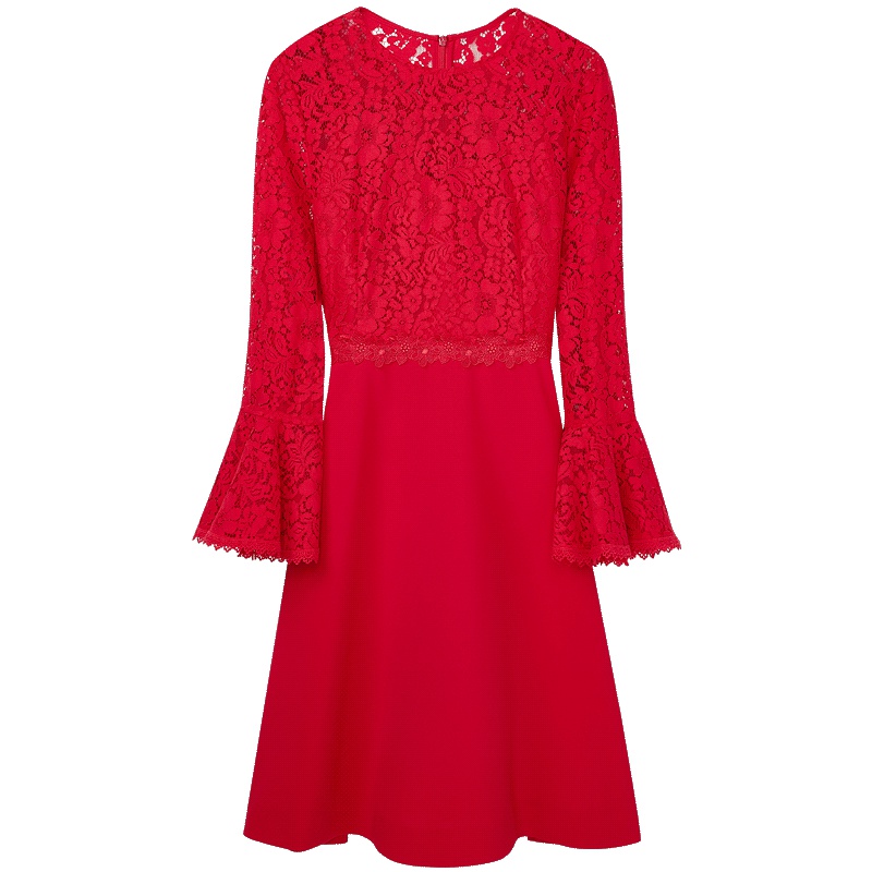 2019爱居兔秋季女装气质大红连衣裙