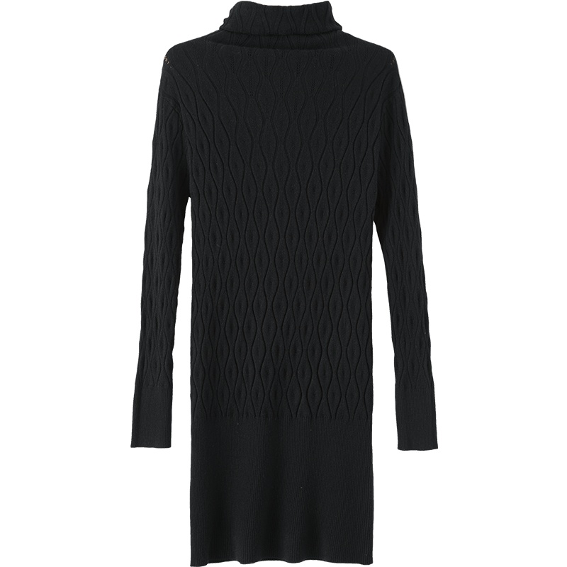 晚白2020冬新品时尚简约纯色高领长袖修身毛衣裙针织打底连衣裙女