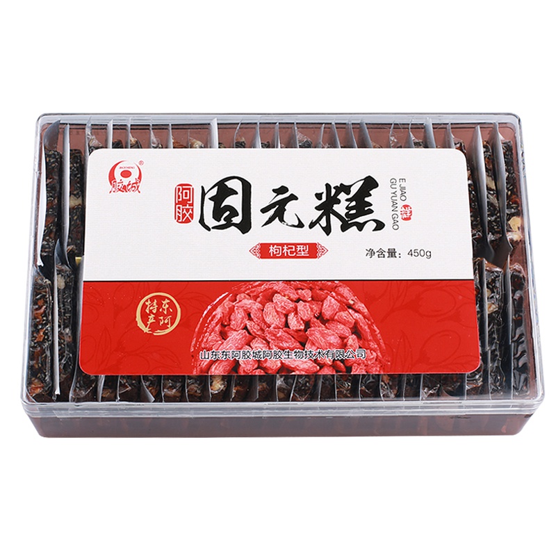 JIAO CHENG阿胶糕 山东东阿胶城手工正宗ejiao阿胶膏块片红枣枸杞即食固元膏盒装450g