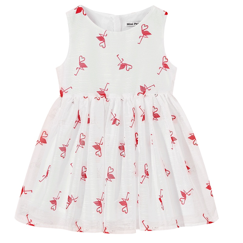 minipeace太平鸟女童夏新款火烈鸟连衣裙纱裙簿洋气公主儿童裙子