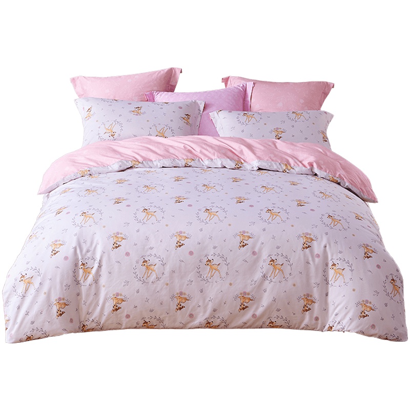 LOVO家纺罗莱生活出品床品四件套 全棉斜纹 小鹿斑比系列床上用品纯棉被套床单1.2/1.5/1.8米床 林间游戏