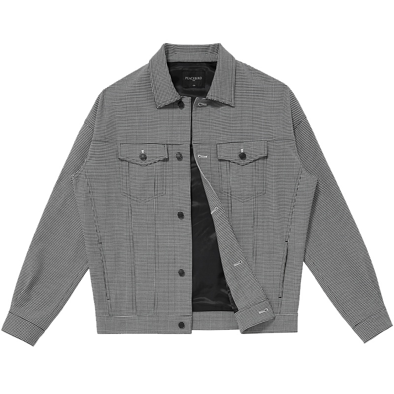 太平鸟男装千鸟格oversize廓形外套男韩版潮流春秋男士工装夹克
