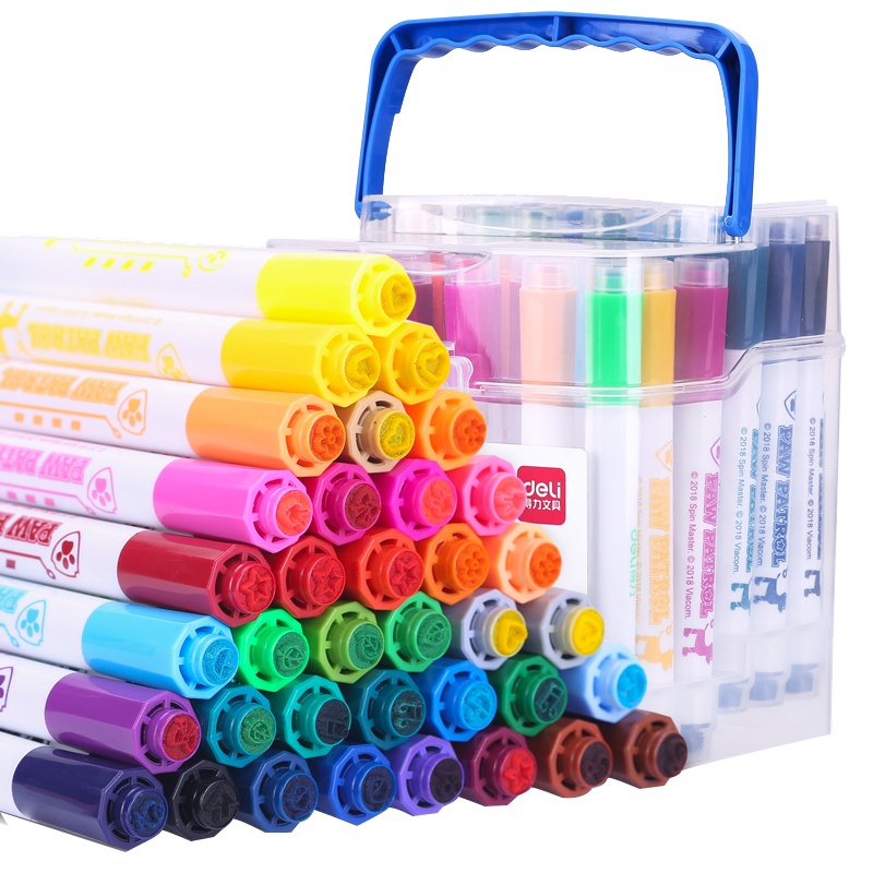得力印章水彩笔安全无毒可水洗36色软硬双头小学生彩笔画笔套装手绘彩色水笔幼儿园儿童宝宝美术初学70699LAN