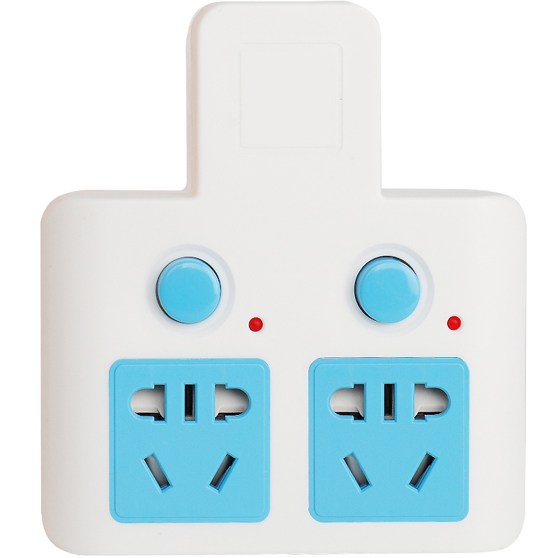 海锚新国标接线板多功能插座转换器一转多二位家用插座面板多孔无线插座不带线10A2500W蓝白色0米