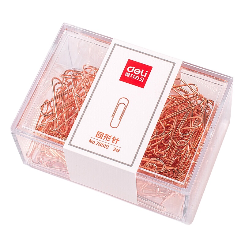 得力78510回形针(玫瑰金)创意回型针 迷你曲别针 扣针 办公用品 回形针 办公收纳 办公用品