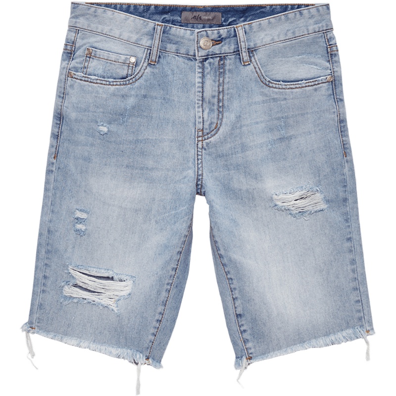 黑鲸破洞牛仔中裤2019春季男装水洗做旧裤子男CKMNJ28001A