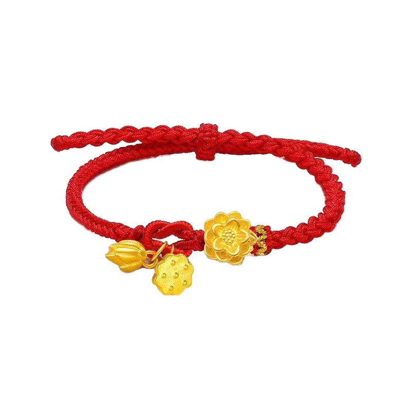 Letrange足金手链两世欢莲花莲蓬转运珠黄金手绳