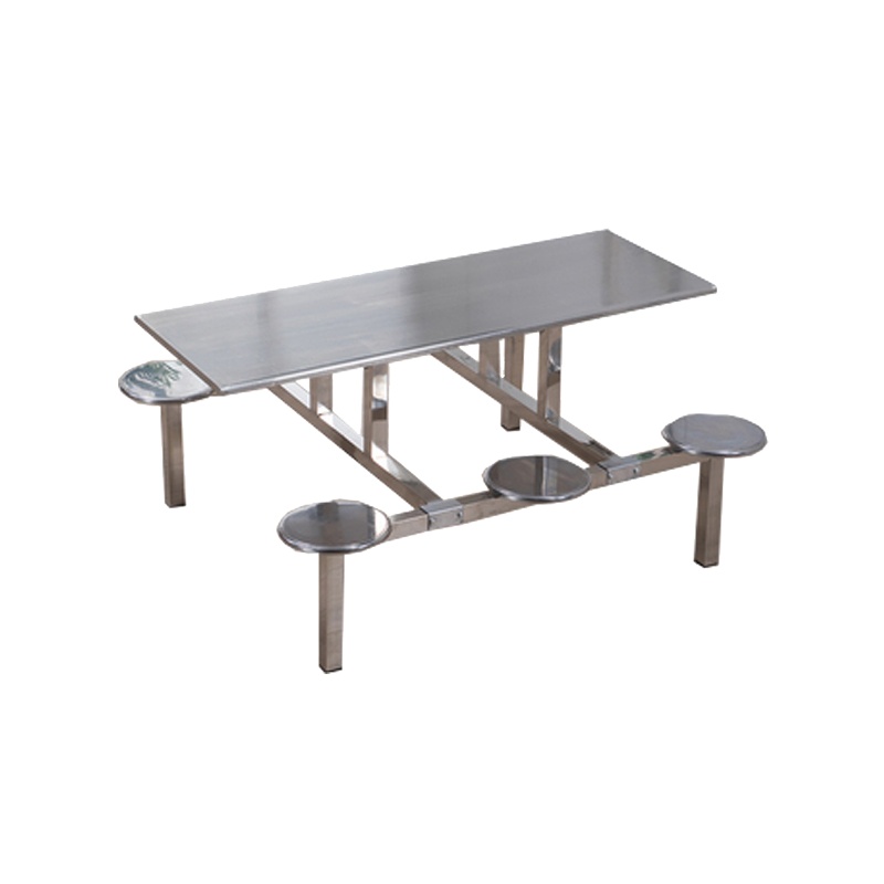 臻远不锈钢连体桌椅组合 6人位圆凳