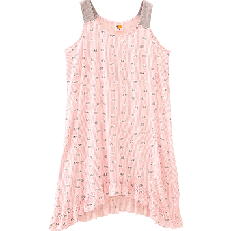 都市丽人趣致图纹印花休闲圆领春夏薄款无袖女士家居服睡裙1H8603