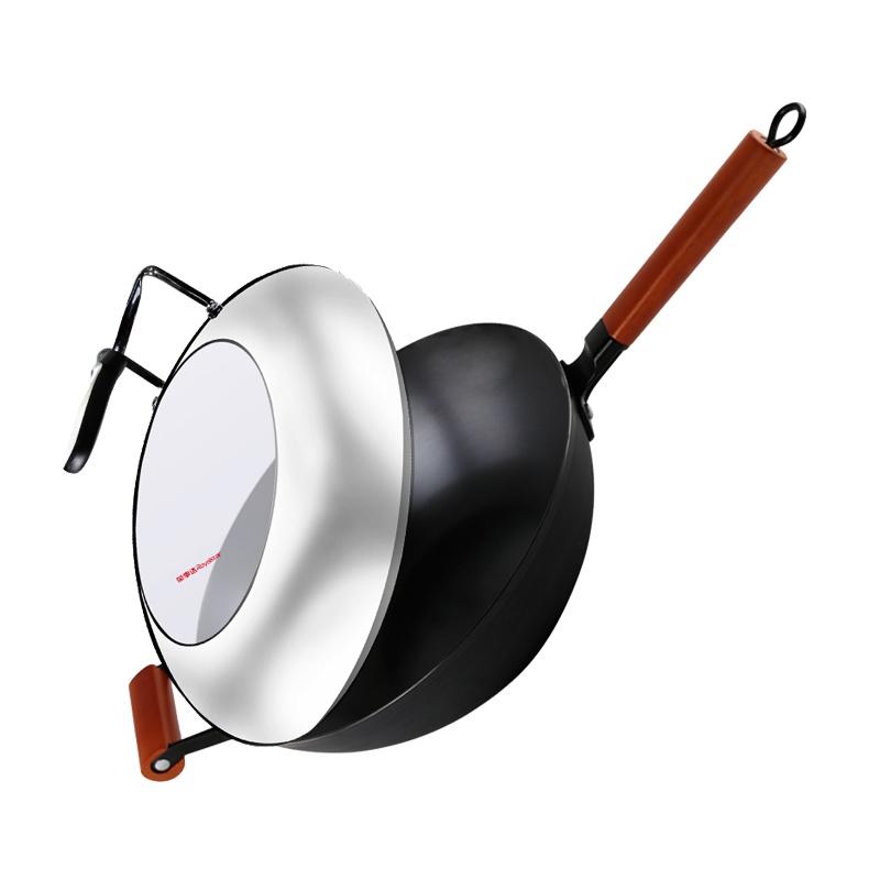 荣事达纯铁锅炒锅煤燃气灶电磁炉适用铸铁家用无涂层加厚老铁锅 玻璃盖RCG3208