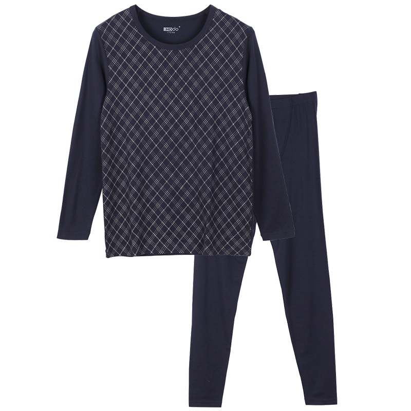 红豆(HODO)男士保暖内衣套装 红豆居家棉莫混纺舒适圆领经典格纹秋衣秋裤保暖内衣套装