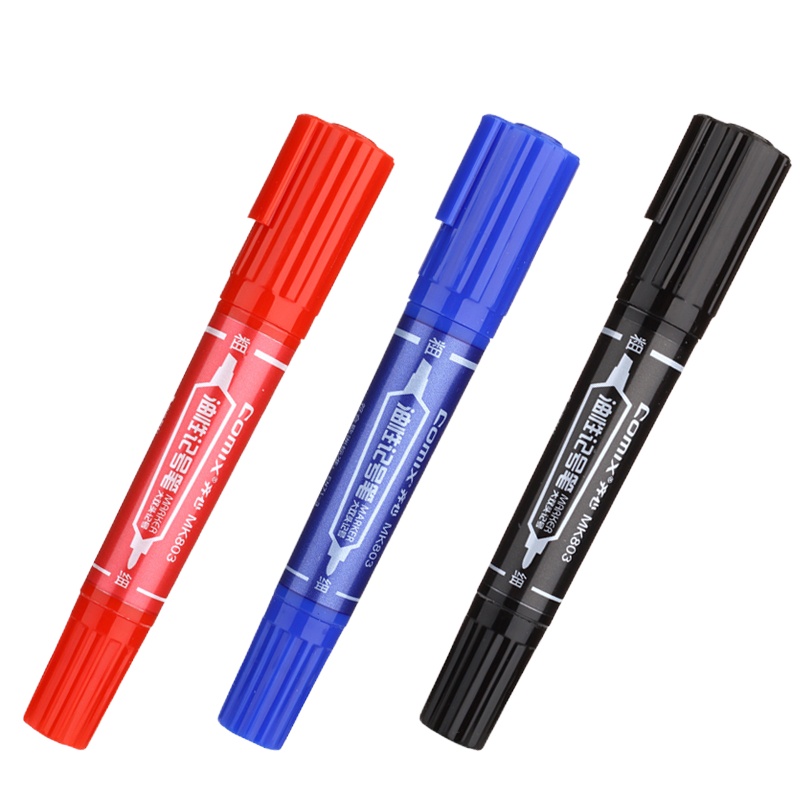 10支装齐心双头记号笔 红色记号笔 粗细头记号笔 MK803