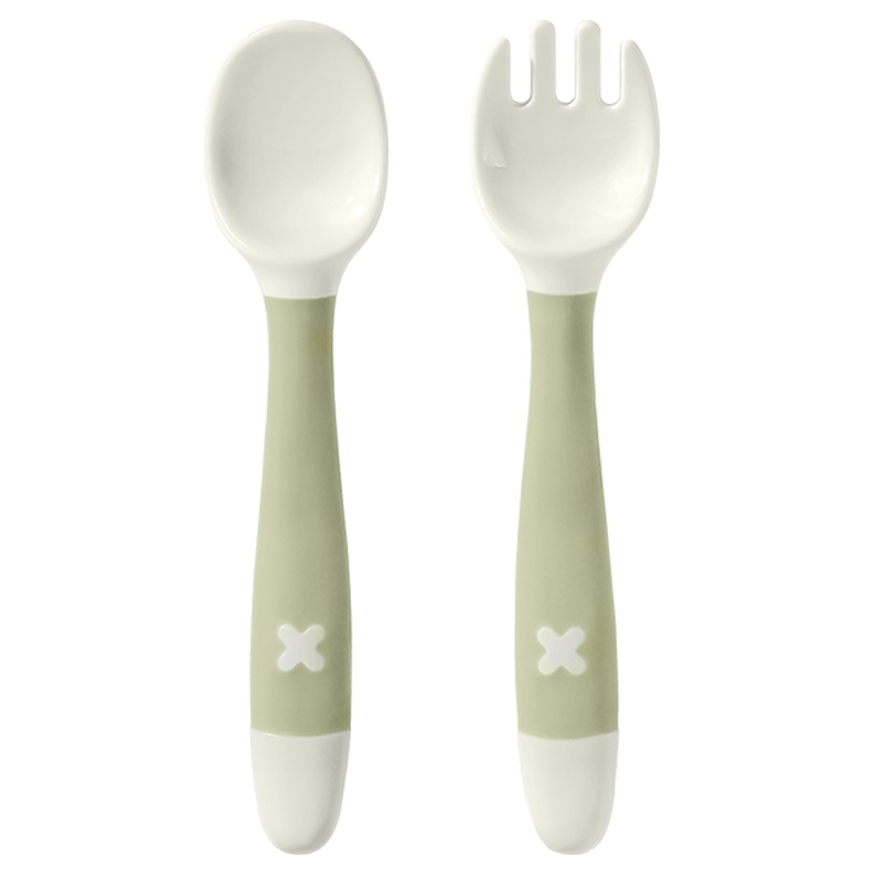 babycare宝宝学吃饭训练勺子弯头叉勺套装婴儿辅食勺弯曲儿童餐具-里瑟米