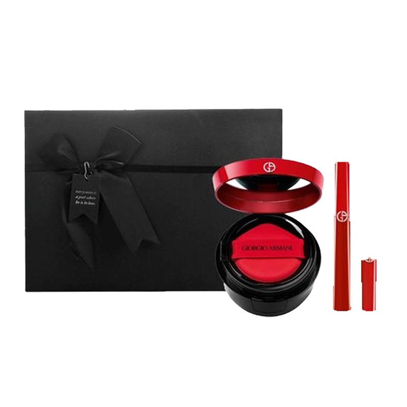 Armani/阿玛尼 臻致丝绒红管口红唇釉6.5ml #405+阿玛尼 新款红色精华红气垫#2[送礼优选 彩妆套装]