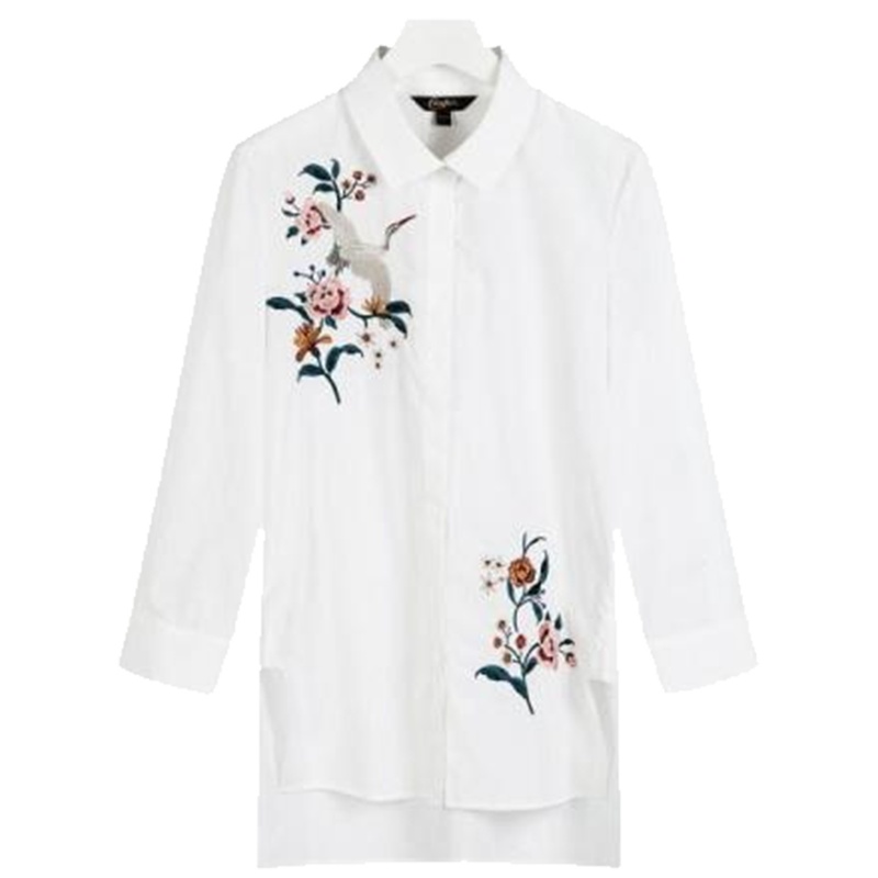 【热卖】秋装新款女士衬衫韩版百搭九分袖白色刺绣衬衣洋气显瘦上衣30081548