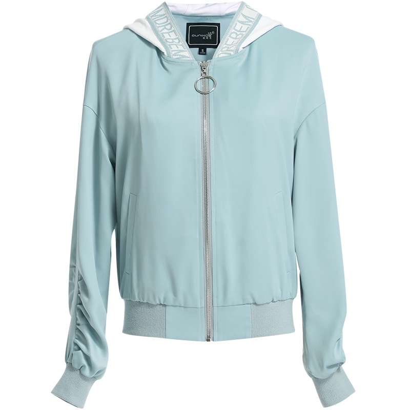 欧昵雪休闲连帽长袖短款棒球服女宽松显瘦上衣外套