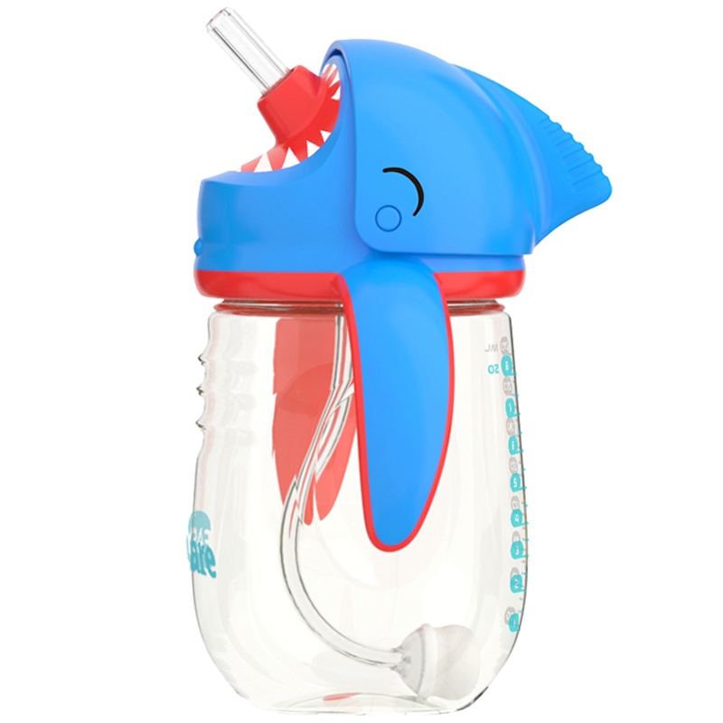 伊斯卡尔(Easy Care)240ml鲨鱼PPSU儿童水杯 学饮杯幼儿园宝宝吸管杯防漏防喷水重力球水杯蓝色