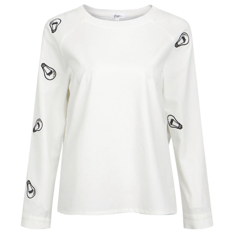 拉夏贝尔Candie’s春季新款显瘦绣花圆领衬衫袖长袖上衣女30071595