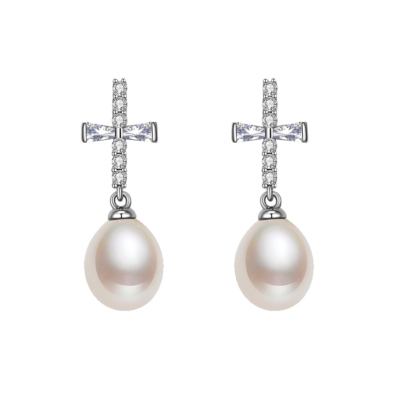 佰色传情(BRIR) 925银耳钉镶8-9mm淡水珍珠耳环