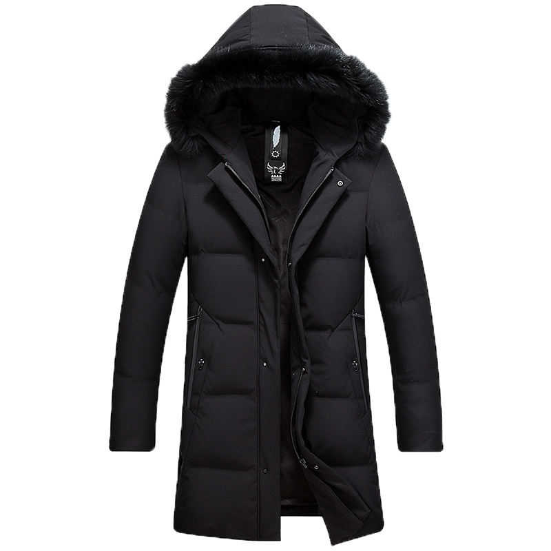 冰洁 2020新款羽绒服男士中长款可拆卸狐狸大毛领中青年冬季加厚修身鸭绒外套