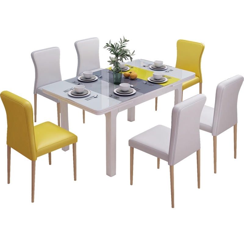 餐桌椅组合长方形现代北欧餐厅折叠餐桌可伸缩方餐桌DC2211