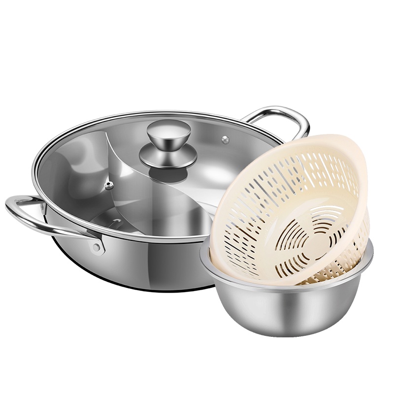 炊大皇(COOKER KING)双味不锈钢鸳鸯火锅沥水篮两件套装SWLSL