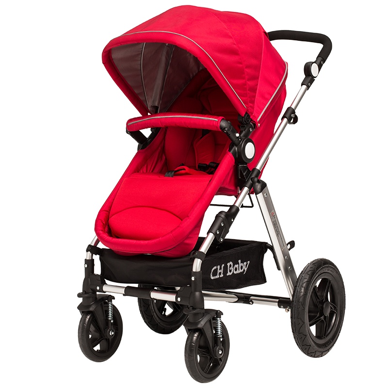 CHBABY晨辉豪华避震可坐可躺高景观充气轮双向折叠婴儿手推车伞车725A精英版 红色