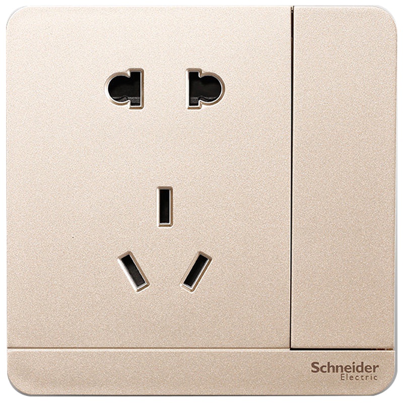 施耐德电气（Schneider Electric）电源插座86型 带开关二三插一开五孔插座 插座面板10A 绎尚薄暮金