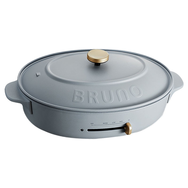 日本Bruno多功能料理锅椭圆轻简锅网红电烤炉家用烧烤火锅一体锅(标配+蒸屉)