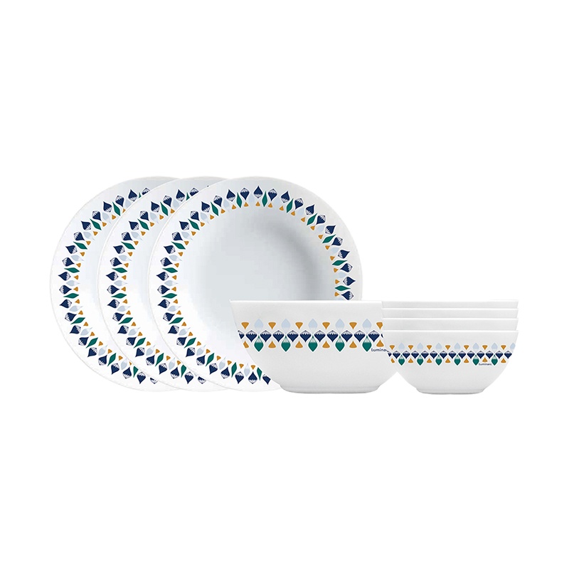 [乐美雅]碗盘套装8件套白玉玻璃餐具组合LC-CJI081